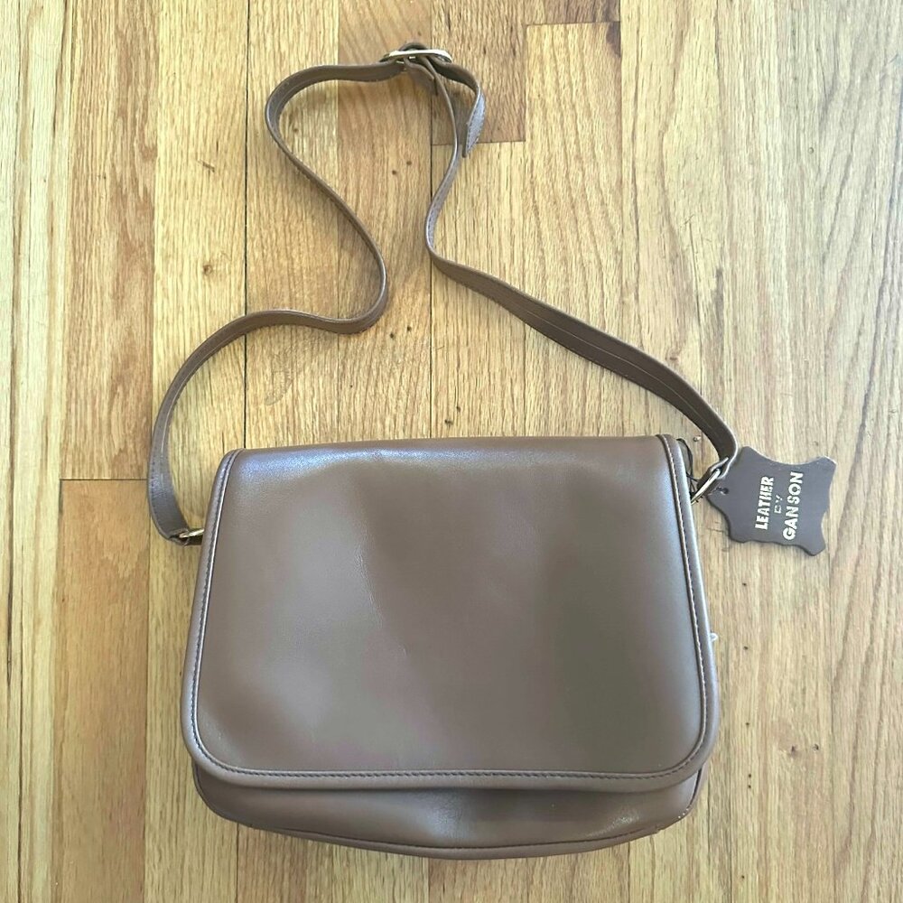 Ganson Chestnut Leather Crossbody Flap Over Purse - Never Used